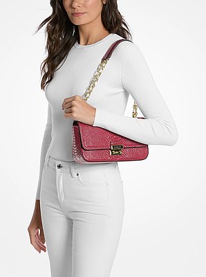 Schultertasche Tribeca Large aus Leder mit Schlangenpr&auml;gung