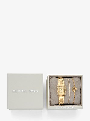 Set de pulsera y reloj Emery mini en tono dorado con incrustaciones