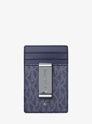 Hudson Pebbled Leather and Signature Logo Money Clip Card Case