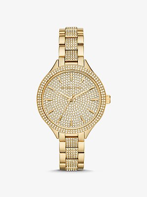 Pav&eacute; Gold-Tone Watch