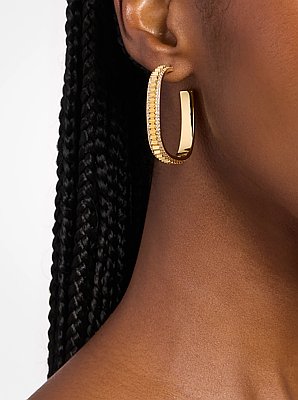 Large Pav&eacute; Gold-Tone Brass Hoop Earrings