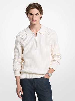 Textured Wool Blend Quarter-Zip Sweater