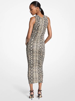Robe mi-longue en jersey extensible &agrave; fronces et &agrave; imprim&eacute; serpent