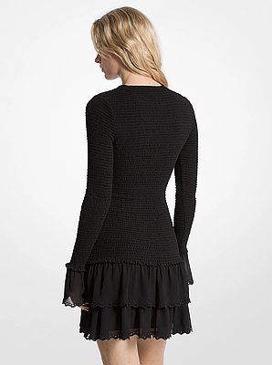Mini-robe smock&eacute;e en georgette &agrave; volants