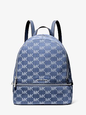 Rhea Medium Logo Jacquard Denim Backpack