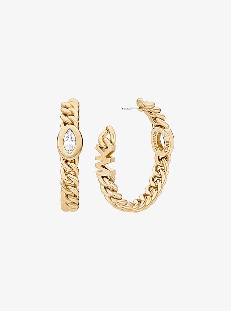Marquise Stone Chain-Link Hoop Earrings