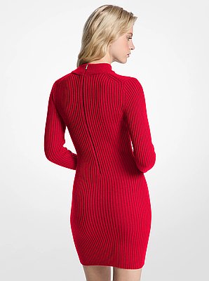 Robe &agrave; col montant en m&eacute;lange de laine c&ocirc;tel&eacute;e extensible
