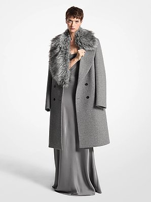 Wool Melton and Faux Fur Double-Breasted Coat