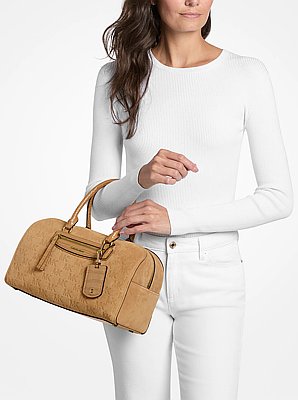 Jet Set Travel Medium Logo Embossed Suede Duffel Crossbody Bag
