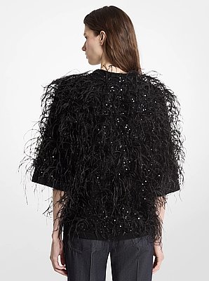 Hand-Embroidered Feather And Sequined Cashmere Sweater