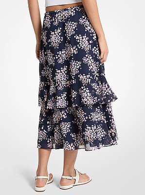 Floral Print Georgette Midi Skirt