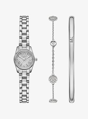 Petite Lexington Pav&eacute; Silver-Tone Watch and Jewelry Gift Set