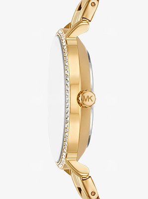 Coffret cadeau mini montre Pyper &agrave; pierres pav&eacute;es et bijoux dor&eacute;s