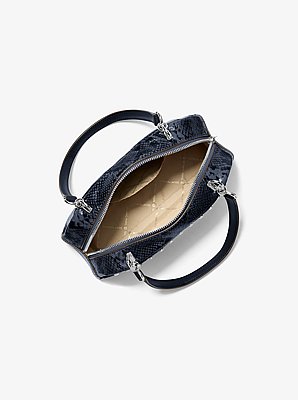 Cecily Small Studded Snake Embossed Shoulder Bag in NAVY | Michael Kors image number 1