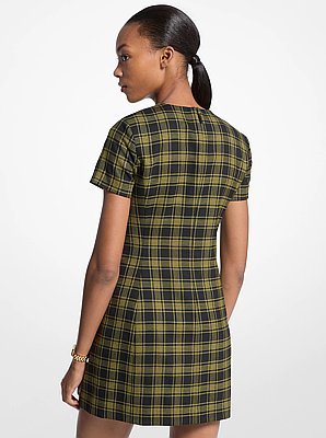 Plaid Print Stretch Wool Dress