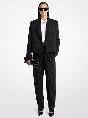 Blazer Spencer de lana el&aacute;stica a rayas con lentejuelas