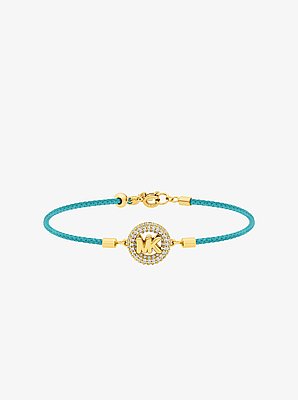 Pav&eacute; Gold-Tone Logo Corded Bracelet