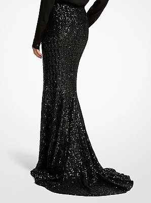 Gonna effetto sirena stretch ricamata con paillettes