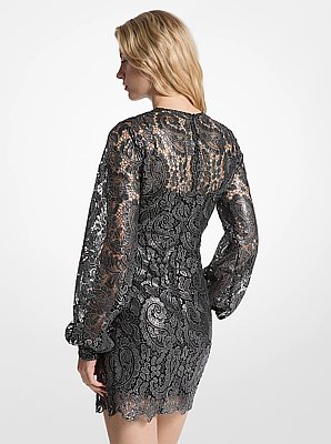 Metallic Paisley Lace Mini Dress