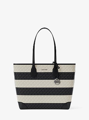 Eva Large Striped Signature Logo Tote Bag