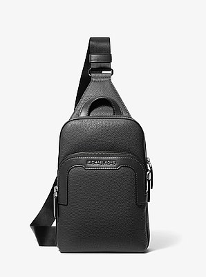 Hudson Medium Pebbled Leather Double-Zip Sling Bag