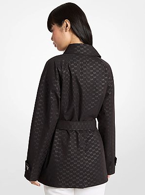 Cropped Logo Print Woven Trench Coat