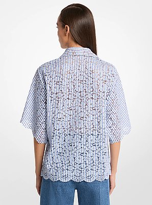 Camisa de encaje floral a rayas