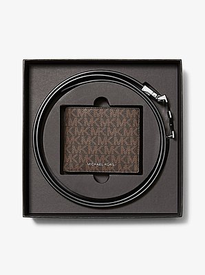 Signature Logo Wallet and Reversible Belt Gift Set