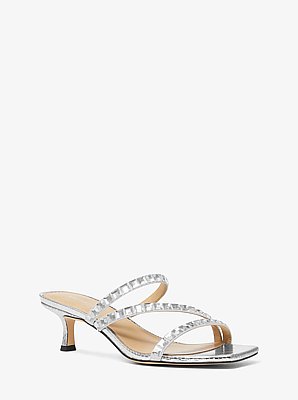Celia Embellished Metallic Snake Embossed Kitten Sandal