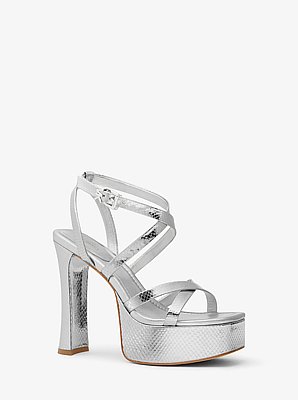Paola Metallic Snake Embossed Leather Platform Sandal