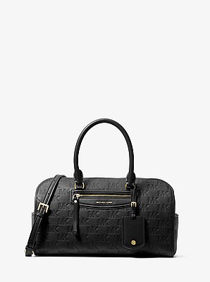 Jet Set Travel Medium Logo Embossed Leather Duffel Crossbody Bag