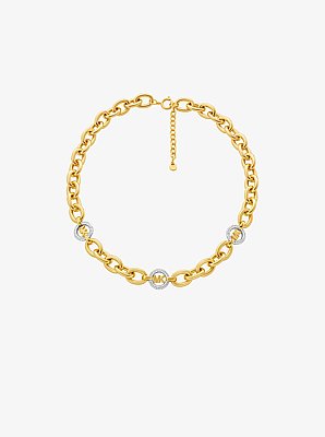 Pav&eacute; MK Pop Charm Chain-Link Necklace
