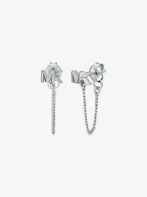 Pendientes de cadena de plata de ley chapada en metales preciosos con logotipo