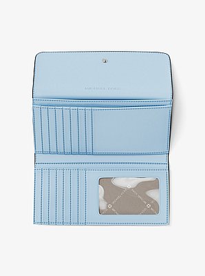 Billetera Jet Set Travel tipo tr&iacute;ptico con logotipo de la marca