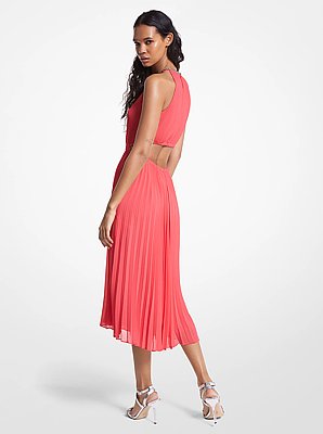 Pleated Georgette Cutout Dress