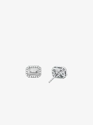 Arete tipo bot&oacute;n Halo enchapado en metal precioso con incrustaciones