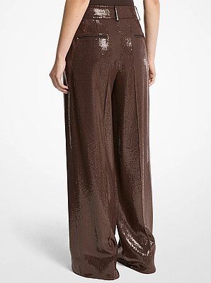 Sequined Crepe Sabl&eacute; Wide-Leg Trousers