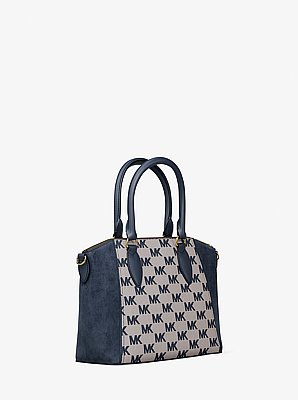 Sienna Small Logo Jacquard and Leather Satchel