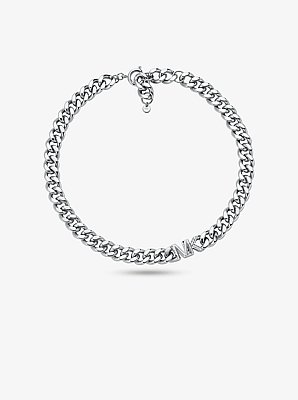 Collier en laiton &agrave; placage en m&eacute;tal pr&eacute;cieux, &agrave; maillons gourmette et &agrave; logo