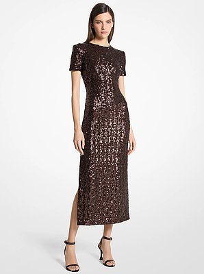 Vestido midi el&aacute;stico con lentejuelas y estilo camiseta
