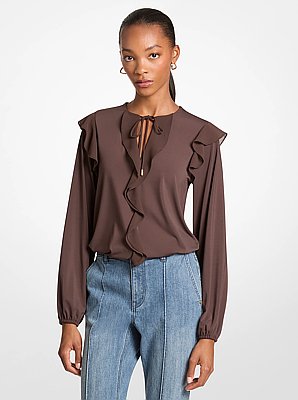Ruffled Georgette Long-Sleeve Top
