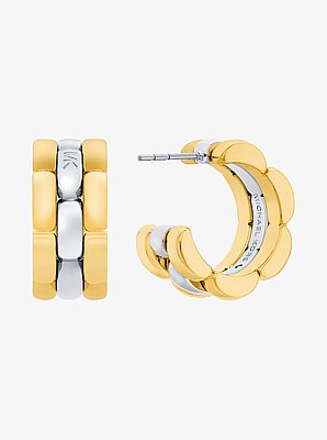 Two-Tone 3-Link Huggie Earrings