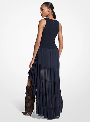 Georgette Smocked High-Low Dress