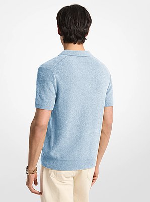 Boucle Cotton Blend Short-Sleeve Polo Sweater