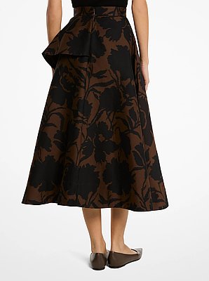 Floral Chin&eacute; Cotton and Silk Jacquard Asymmetric Skirt
