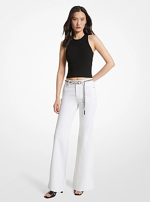 Denim Belted Flared Jeans