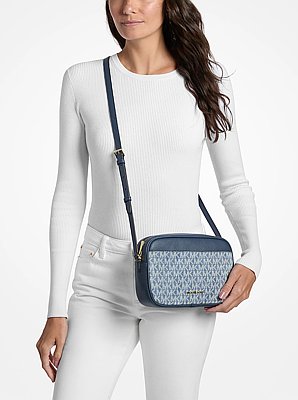 Sac &agrave; bandouli&egrave;re pour appareil photo Jet Set Travel en denim &agrave; imprim&eacute; &agrave; logo Signature