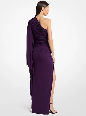 Draped Matte Jersey One-Shoulder Gown