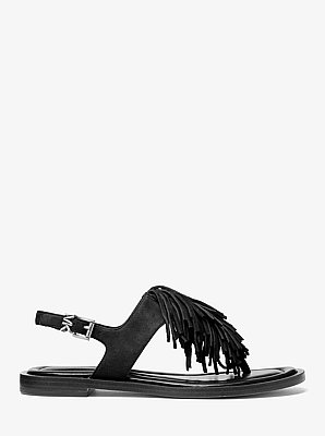 Indra Fringed Suede Sandal in BLACK | Michael Kors image number 1
