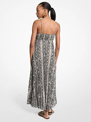 Snake Print Georgette Pleated Maxi Dress